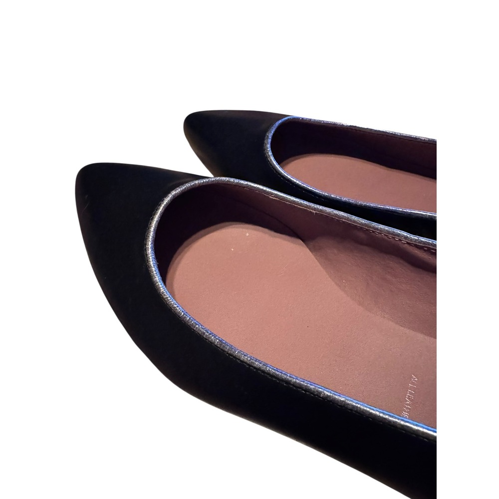 Summit White Mountain Flats 41 Black Leather Silver Trim Block Heel Minimalist - Picture 3 of 9
